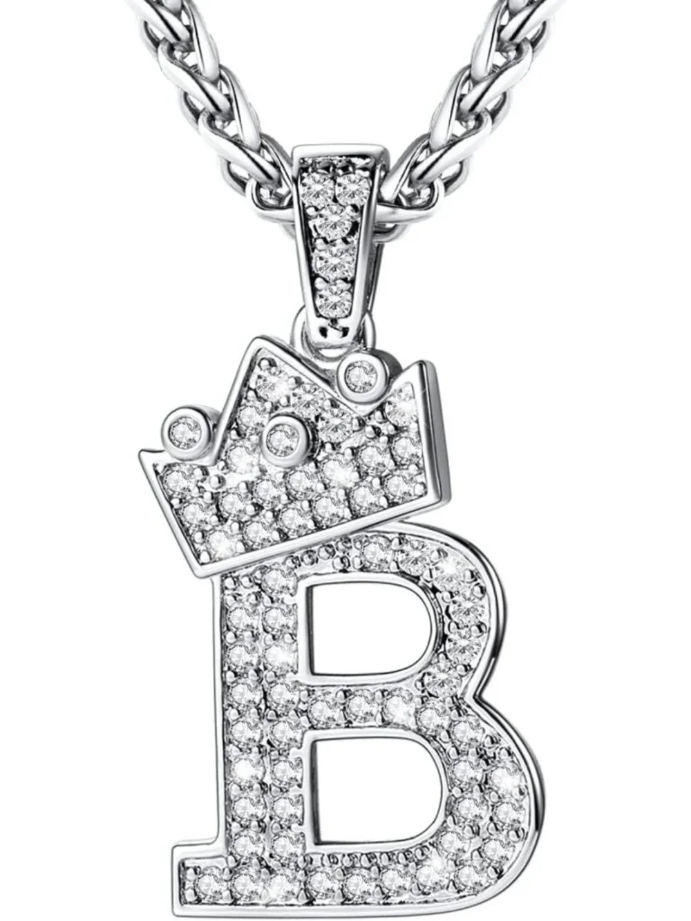 Personalized Crown Initial Necklace for Men & Women, Bling CZ Pendant, Hip Hop